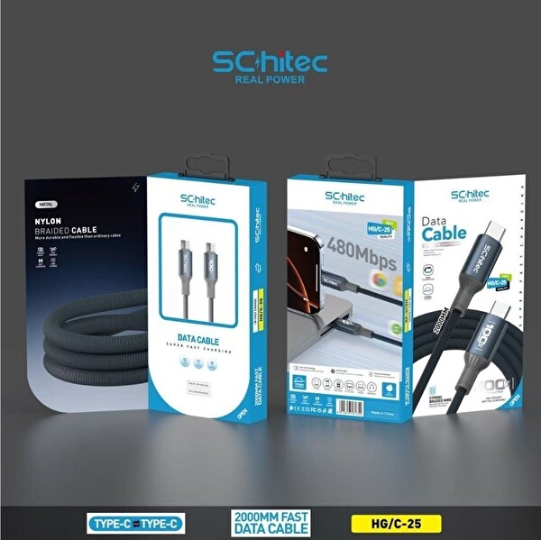 ScHitec 38W 2 Çıkışlu Hızlı Şarj Başlığı ve 100W Type-C to Type-C Süper Hızlı Şarj Kablosu 2 Metre