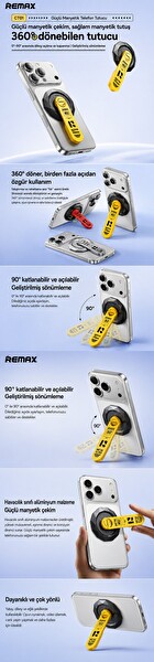 Remax CT01 MagSafe Destekli Yüksek Mukavemetli Çinko Alaşım Manyetik Telefon Tutucu - Gri