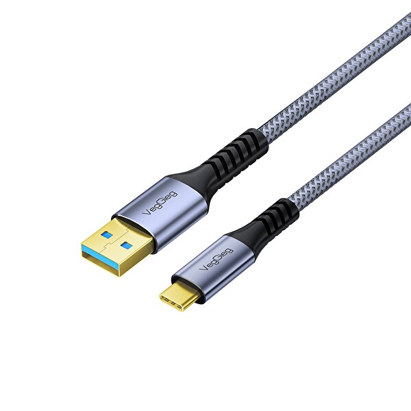 VegGieg 100W USB-A to Type-C Kablo USB 3.2 Gen 2 10Gbps Data ve Hızlı Şarj Kablosu - 50 CM