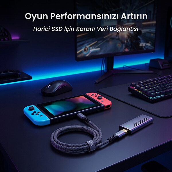 VegGieg 100W USB-A to Type-C Kablo USB 3.2 Gen 2 10Gbps Data ve Hızlı Şarj Kablosu - 50 CM