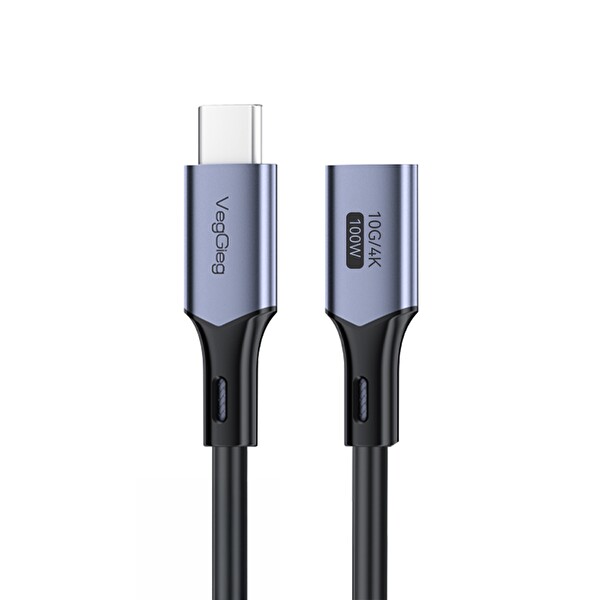 VegGieg USB 3.2 Gen 2 Type-C Uzatma Kablosu USB-C 100W 10Gbps 4K 60Hz 3 M