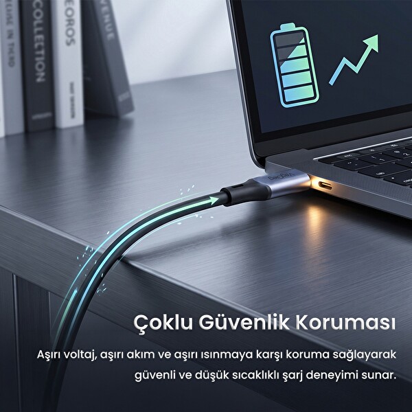 VegGieg 100W 5A USB 3.2 Gen2 20 Gbps 8K 60Hz Type-C Görüntü Şarj ve Data Kablosu 1 M