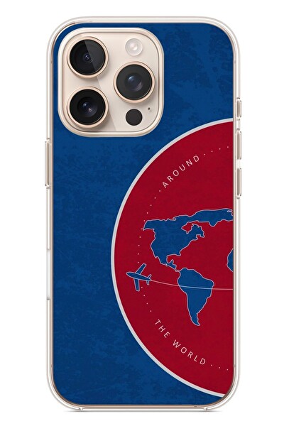 Le Balvo iPhone 16 Pro Uyumlu Dünya Gezgini Baskılı Silikon Kılıf