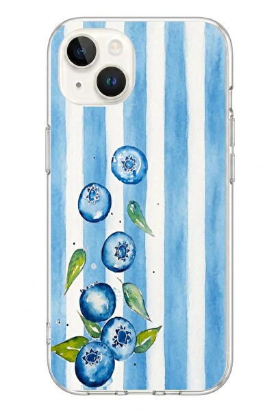 Le Balvo iPhone 13 - 14 Uyumlu Yaban Mersinleri Baskılı Silikon Kılıf
