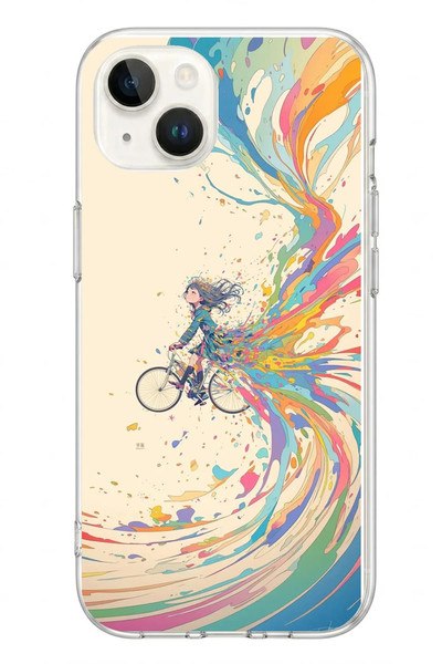 Le Balvo iPhone 13 - 14 Uyumlu Rengarenk Bisikletli Kız Baskılı Silikon Kılıf