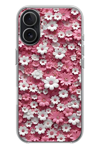 Le Balvo iPhone 17 Uyumlu Beyaz Pembe Papatyalar Baskılı Silikon Kılıf