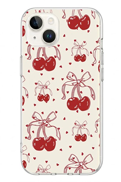 Le Balvo iPhone 13 - 14 Uyumlu Kiraz Bukleleri Baskılı Silikon Kılıf