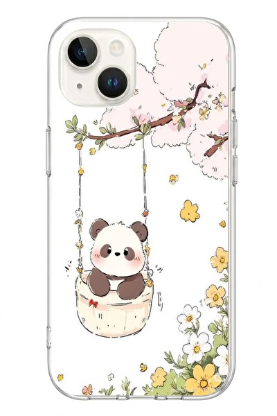 Le Balvo iPhone 13 - 14 Uyumlu Sallanan Panda Baskılı Silikon Kılıf
