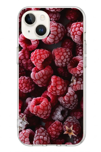 Le Balvo iPhone 13 - 14 Uyumlu Ahududu Frambuaz Baskılı Silikon Kılıf
