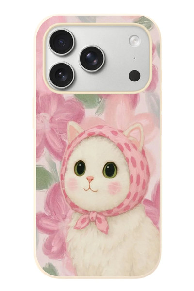 Le Balvo iPhone 17 Pro Uyumlu Pembe Örtülü Kedi Baskılı Silikon Kılıf