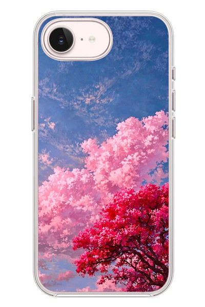 Le Balvo iPhone 17e Uyumlu Kırmızı Pembe Ağaçlar Baskılı Silikon Kılıf