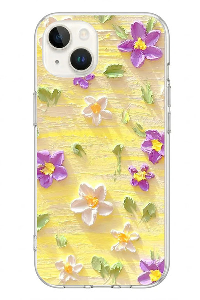 Le Balvo iPhone 13 - 14 Uyumlu Mor Papatyalar Baskılı Silikon Kılıf