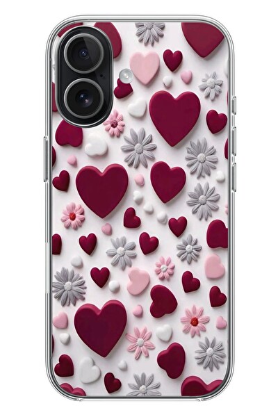 Le Balvo iPhone 17 Uyumlu Kırmızı ve Pembe Kalpler Baskılı Silikon Kılıf