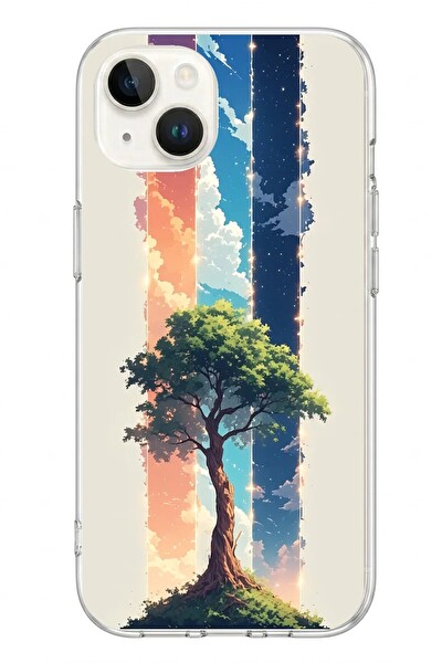 Le Balvo iPhone 13 - 14 Uyumlu Yalnız Ağaç Dört Mevsim Baskılı Silikon Kılıf