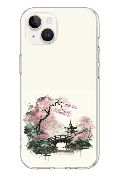 Le Balvo iPhone 13 - 14 Uyumlu Japon Bahçesi Baskılı Silikon Kılıf