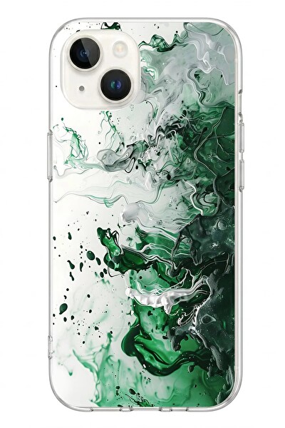 Le Balvo iPhone 13 - 14 Uyumlu Yeşil Beyaz Dalgalar Baskılı Silikon Kılıf
