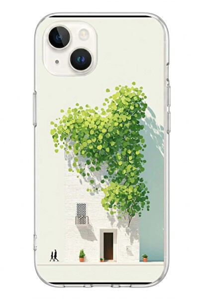 Le Balvo iPhone 13 - 14 Uyumlu Sarmaşıklı Ev Baskılı Silikon Kılıf