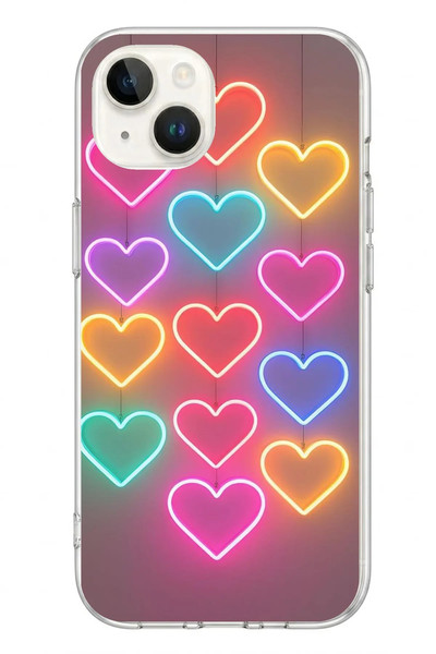 Le Balvo iPhone 13 - 14 Uyumlu Neon Kalpler Baskılı Silikon Kılıf