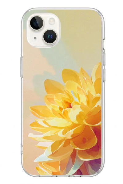 Le Balvo iPhone 13 - 14 Uyumlu Sarı Çiçek Baskılı Silikon Kılıf