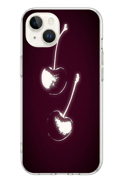 Le Balvo iPhone 13 - 14 Uyumlu İki Kiraz Baskılı Silikon Kılıf
