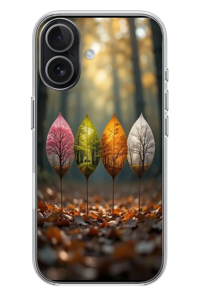 Le Balvo iPhone 17 Uyumlu Dört Mevsim Yaprakları Baskılı Silikon Kılıf