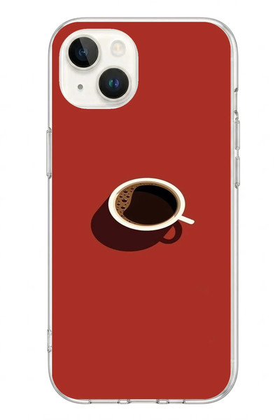 Le Balvo iPhone 13 - 14 Uyumlu Sade Kahve Kupası Baskılı Silikon Kılıf
