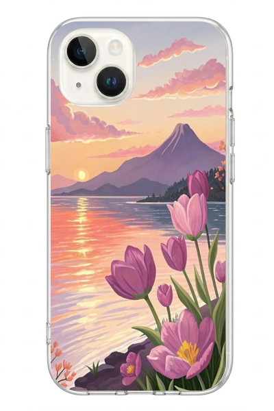 Le Balvo iPhone 13 - 14 Uyumlu Çiçek Yağlı Boya Baskılı Silikon Kılıf