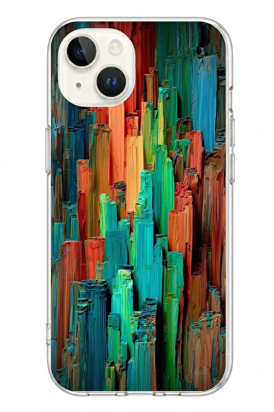 Le Balvo iPhone 13 - 14 Uyumlu Dikey Renkler Baskılı Silikon Kılıf