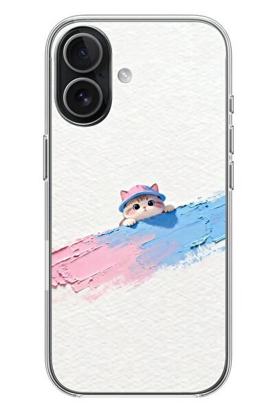 Le Balvo iPhone 17 Uyumlu Pembe Mavi Kedi Baskılı Silikon Kılıf