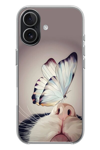 Le Balvo iPhone 17 Uyumlu Kelebekli Kedi Baskılı Silikon Kılıf