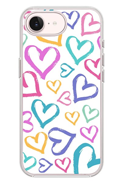 Le Balvo iPhone 17e Uyumlu Modern Çizgi Kalpler Baskılı Silikon Kılıf