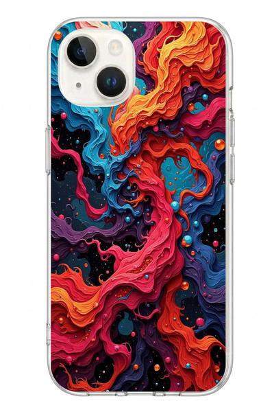 Le Balvo iPhone 13 - 14 Uyumlu Dalgaların İz Karışımı Baskılı Silikon Kılıf