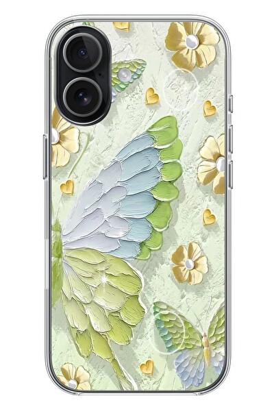 Le Balvo iPhone 17 Uyumlu Yeşil Mavi Kelebek Baskılı Silikon Kılıf