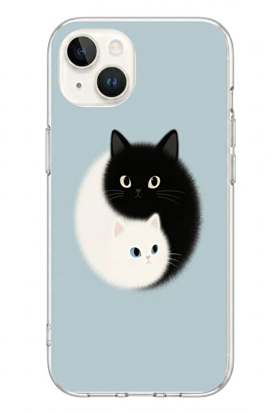 Le Balvo iPhone 13 - 14 Uyumlu Yin Yang Kediler Baskılı Silikon Kılıf