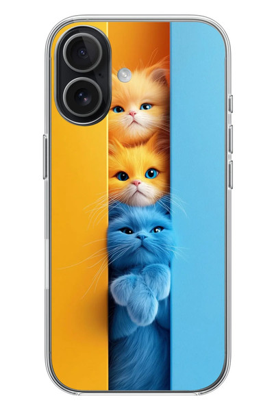 Le Balvo iPhone 17 Uyumlu Mavi Sarı Kediler Baskılı Silikon Kılıf