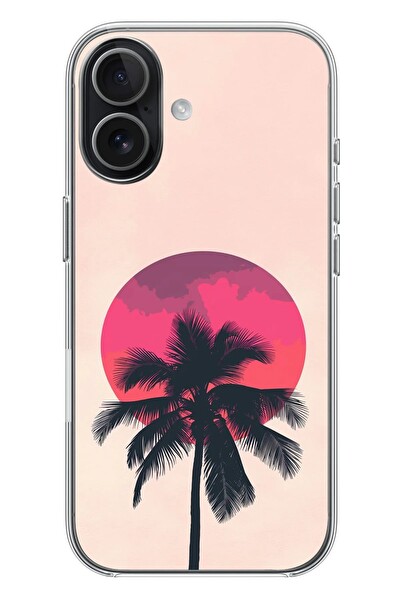 Le Balvo iPhone 17 Uyumlu Palmiye Kırmızı Ay Baskılı Silikon Kılıf