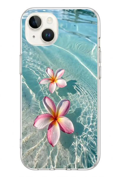 Le Balvo iPhone 13 - 14 Uyumlu Denizde Çiçekler Baskılı Silikon Kılıf