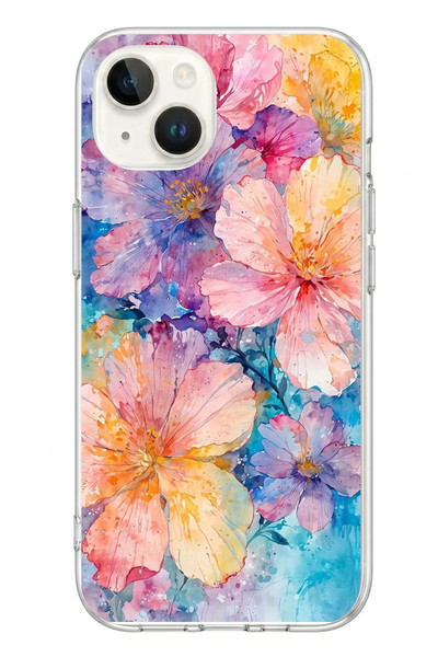 Le Balvo iPhone 13 - 14 Uyumlu Yağlı Boya Çiçekler Baskılı Silikon Kılıf