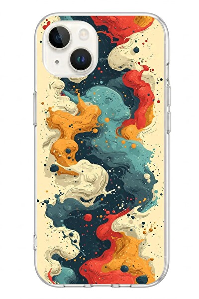 Le Balvo iPhone 13 - 14 Uyumlu Ahenkli Boya İzleri Baskılı Silikon Kılıf