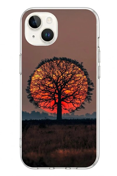 Le Balvo iPhone 13 - 14 Uyumlu Güneşe Denk Gelen Ağaç Baskılı Silikon Kılıf