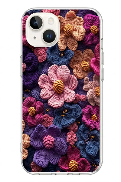 Le Balvo iPhone 13 - 14 Uyumlu Çiçek Örgüsü Baskılı Silikon Kılıf