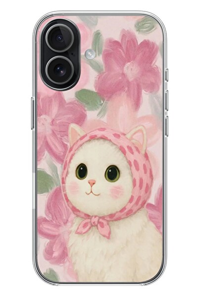 Le Balvo iPhone 17 Uyumlu Pembe Örtülü Kedi Baskılı Silikon Kılıf