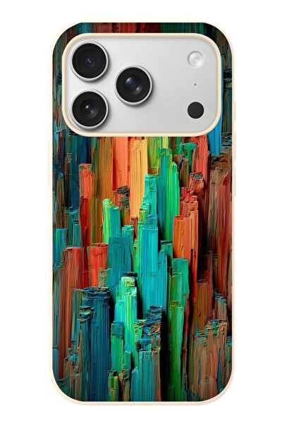 Le Balvo iPhone 17 Pro Uyumlu Dikey Renkler Baskılı Silikon Kılıf