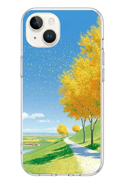Le Balvo iPhone 13 - 14 Uyumlu Sarı Sonbahar Ağacı Baskılı Silikon Kılıf