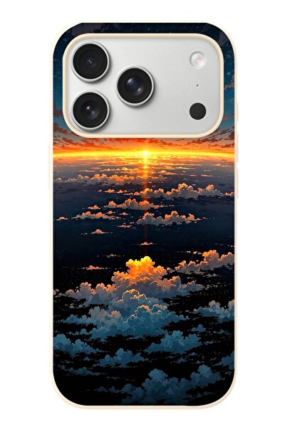Le Balvo iPhone 17 Pro Uyumlu Gün Batımı ve Ay Baskılı Silikon Kılıf