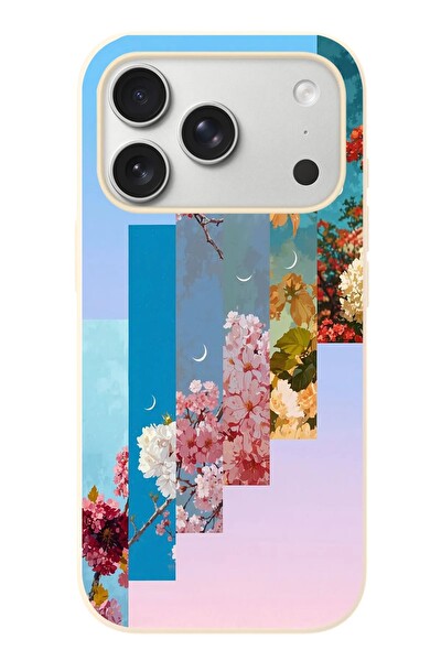 Le Balvo iPhone 17 Pro Uyumlu Dik Çiçek Tabloları Baskılı Silikon Kılıf