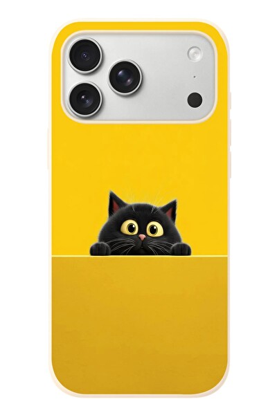 Le Balvo iPhone 17 Pro Max Uyumlu Sarı Gözlü Kedi Baskılı Silikon Kılıf
