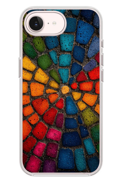 Le Balvo iPhone 17e Uyumlu Gökkuşağı Renkli Kaldırım Baskılı Silikon Kılıf
