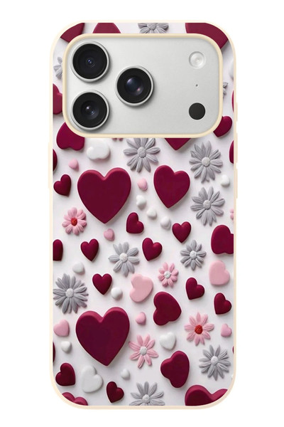 Le Balvo iPhone 17 Pro Uyumlu Kırmızı ve Pembe Kalpler Baskılı Silikon Kılıf