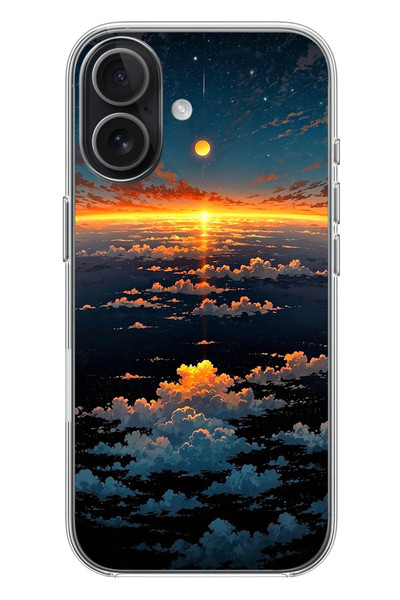 Le Balvo iPhone 17 Uyumlu Gün Batımı ve Ay Baskılı Silikon Kılıf
